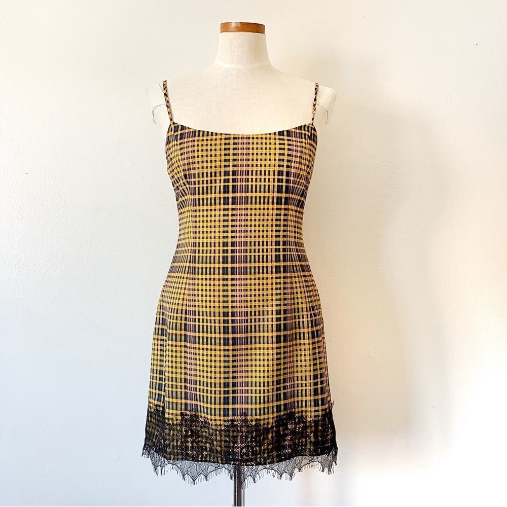 Lovers + Friends Yellow plaid Mini dress NWT size medium Y2K - Picture 3 of 8